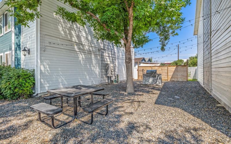 a table and chairs outside
