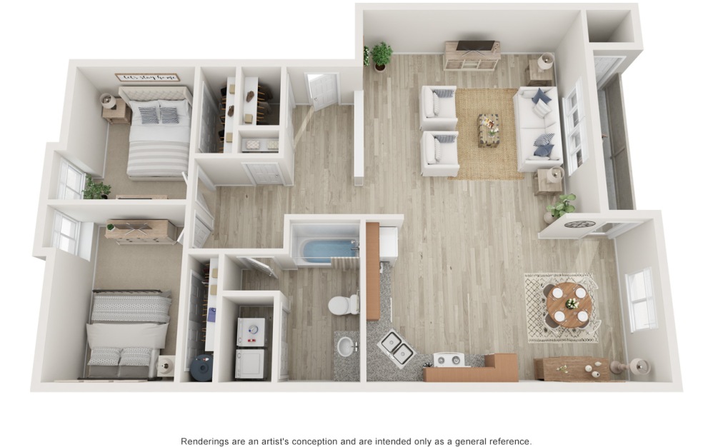 2 Bedroom 1 Bathroom Renovated - 2 bedroom floorplan layout with 1 bathroom and 906 square feet